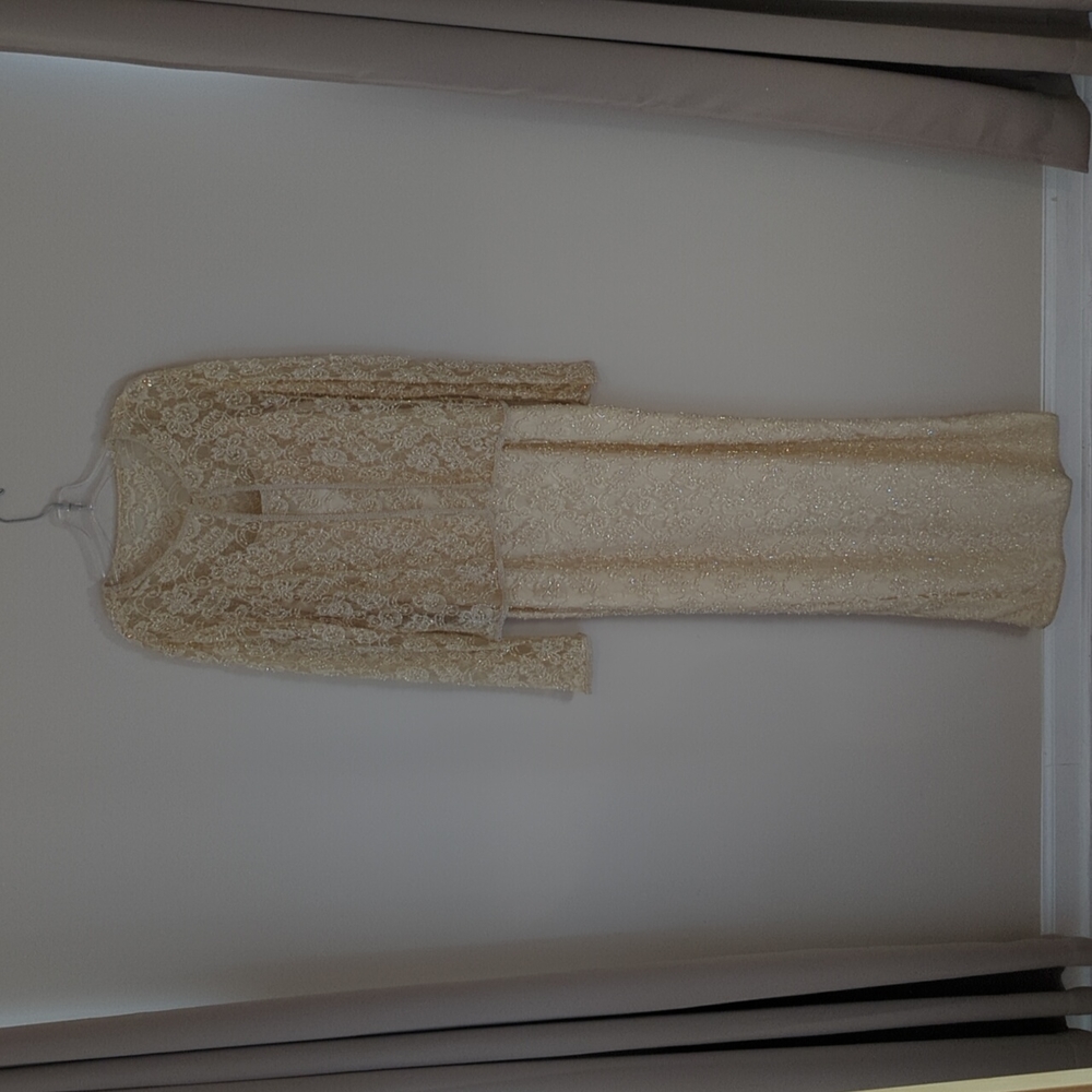 Stenay Cream/Champagne Colored Beaded Long Cocktail Dress - Sz 6 - Picture 1 of 10